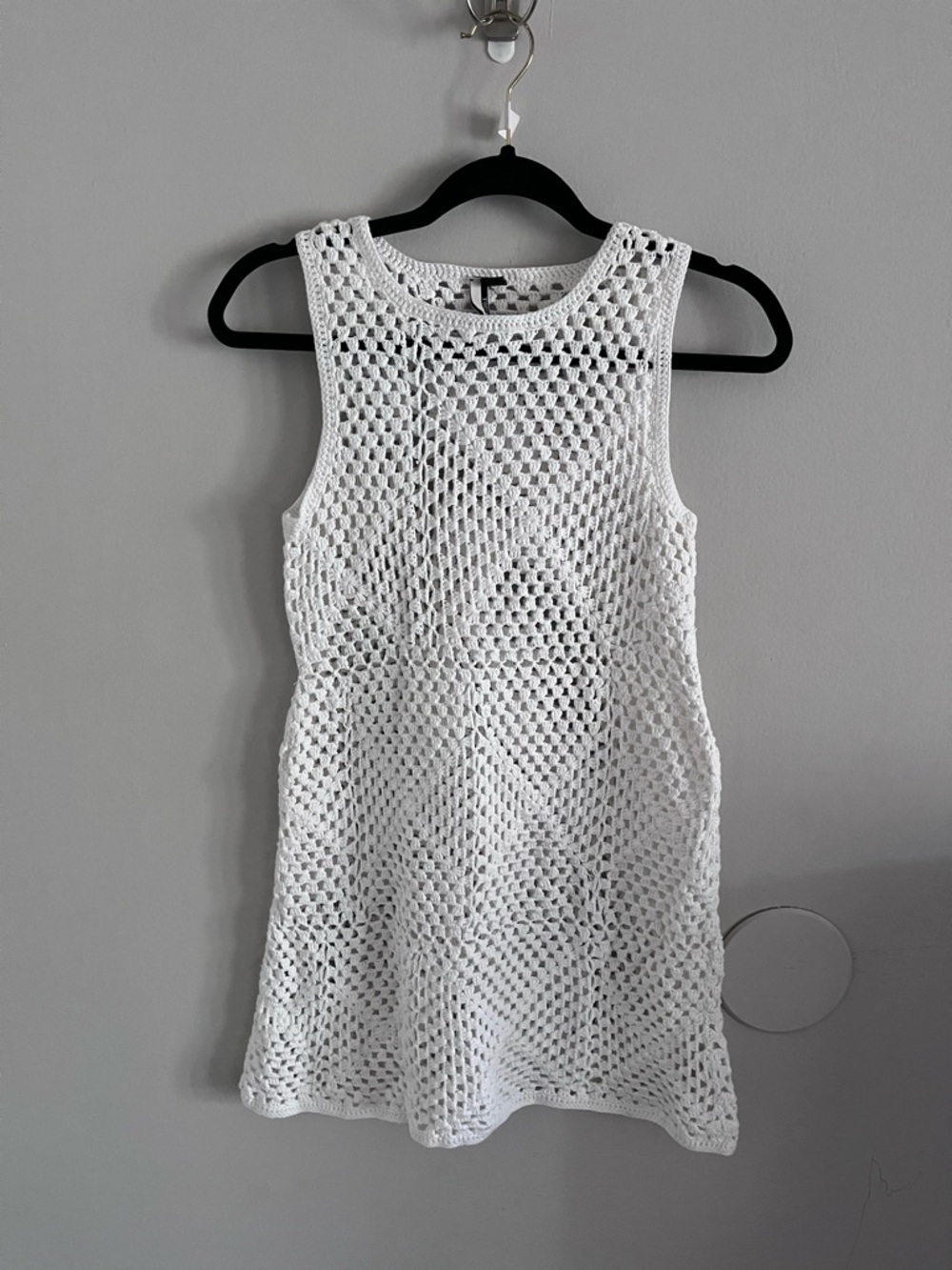 Topshop white open knit dress size s Blue plaid